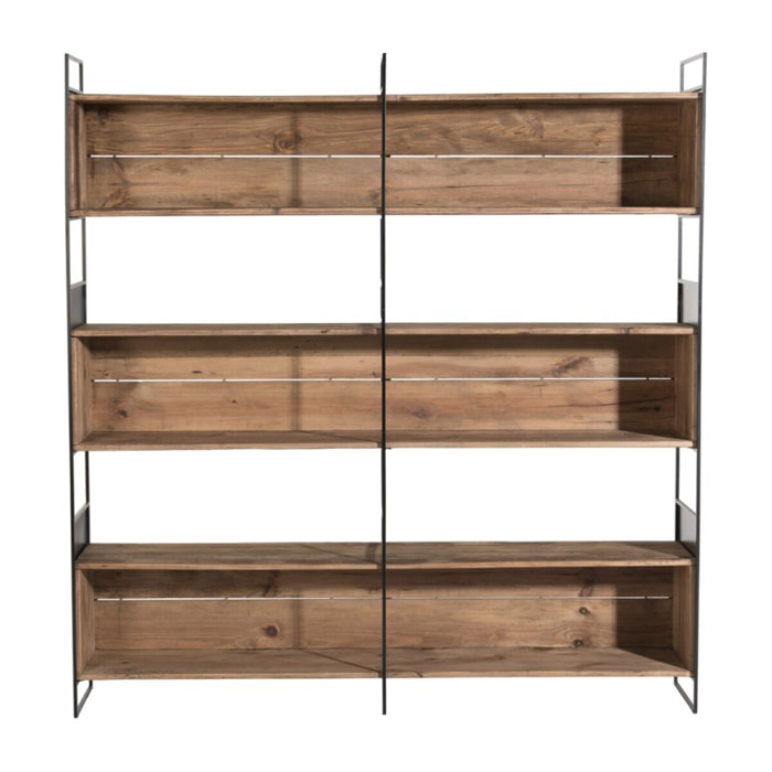 DANDY - Étagère niche 3 niveaux bois Pin recyclé naturel et métal noir