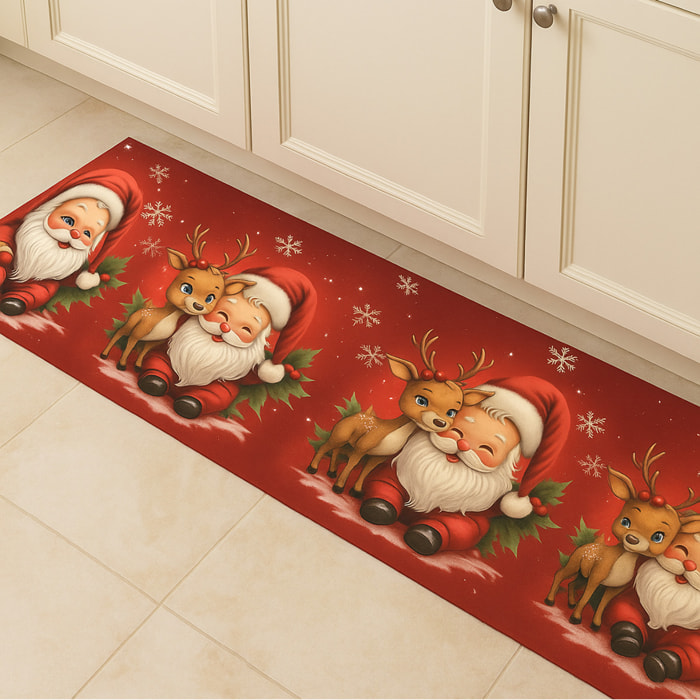 CASSESE HOME Passatoia/Tappeto Bordato Dec Babbo Natale Rosso in Poliestere con Retro Antiscivolo in PVC Made in Italy