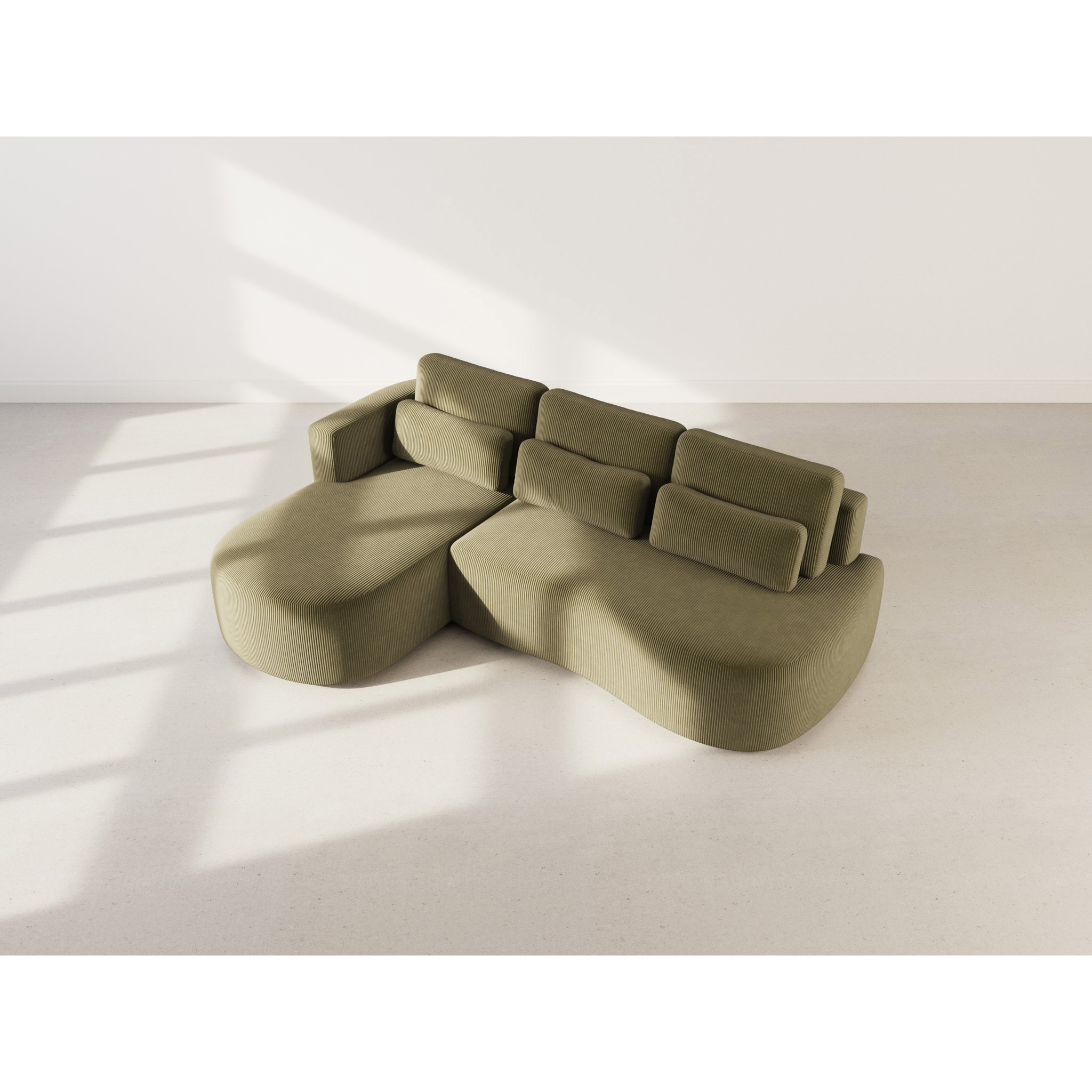 Mahina - canapé d'angle gauche 4 places convertible avec coffre en velours côtelé - Vert