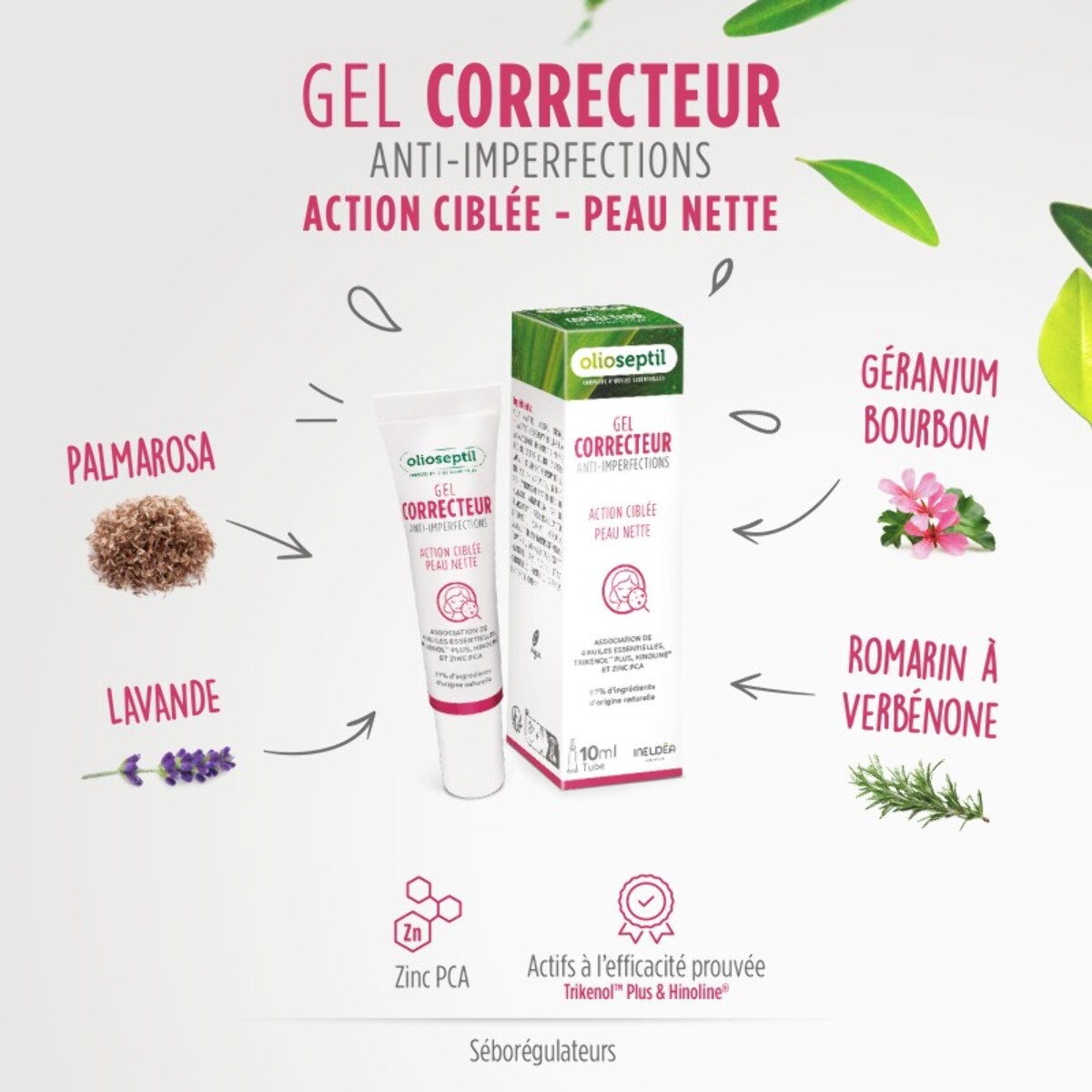 OLIOSEPTIL - Gel Correcteur Anti-Imperfections - Atténue les imperfections, boutons, points noirs - Peau nette - Association d'huiles essentielles, Trikenol plus, Hinoline et Zinc PCA - Tube 10ml