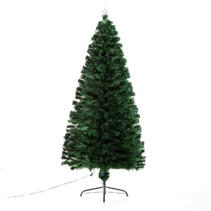 Sapin de Noël artificiel lumineux fibre optique LED multimode multicolore + support pied Ø 82 x 180H cm 230 branches étoile sommet brillante vert