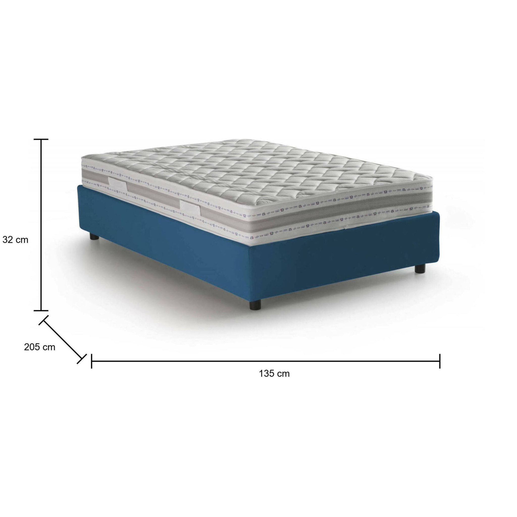 Letto piazza e mezza Gaia, Letto contenitore con rivestimento in tessuto, 100% Made in Italy, Apertura laterale, con materasso Cm 120x190 incluso, Blu