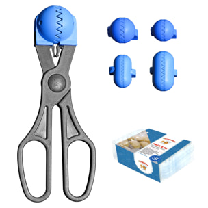 Pack utensilio multiusos con 4 moldes intercambiables color azul + 20 bandejas de conservación - La croquetera: patentado y fabricado en España