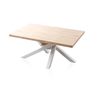 Mesa de comedor fija con patas metálicas en blanco y roble 160x100 cm Xena Roble - Blanco