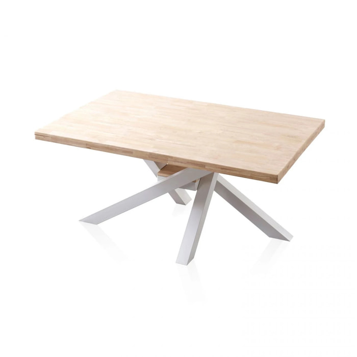 Mesa de comedor fija con patas metálicas en blanco y roble 160x100 cm Xena Roble - Blanco