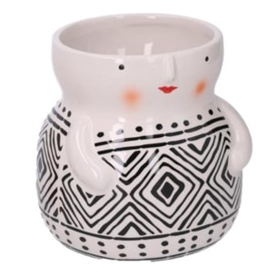 Portavaso in ceramica viso bianco decori neri cm ø12,5h12,7