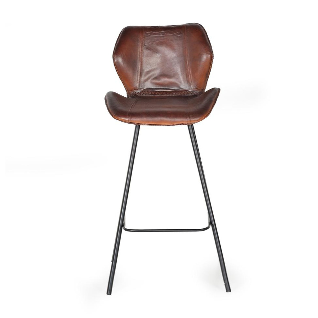 Taburete de Piel de Vacuno 49 Cm Estilo Industrial