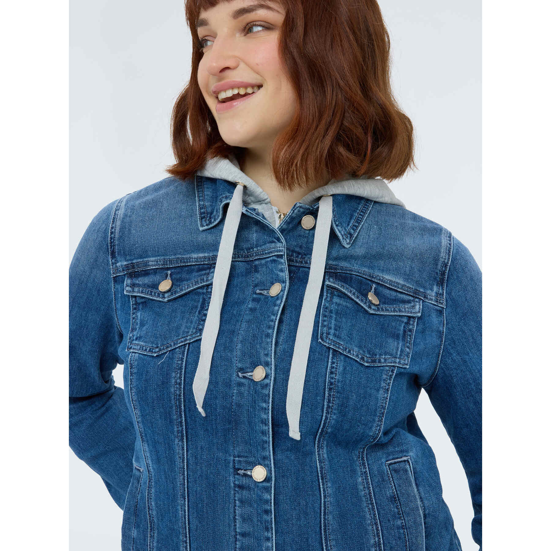 Fiorella Rubino - Chaqueta de denim con capucha de sudadera desmontable - Azul