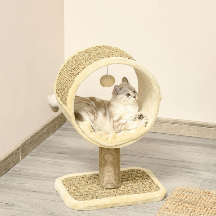 Árbol para Gatos 40x30x56 cm Ø32cm Rascador de Gato con Túnel Superior Poste Rascador de Yute Natural Beige