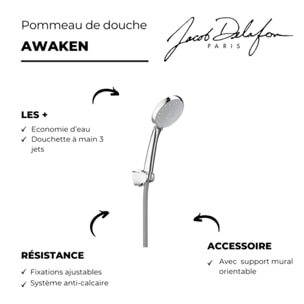 Douchette 3 jets Awaken organic avec support