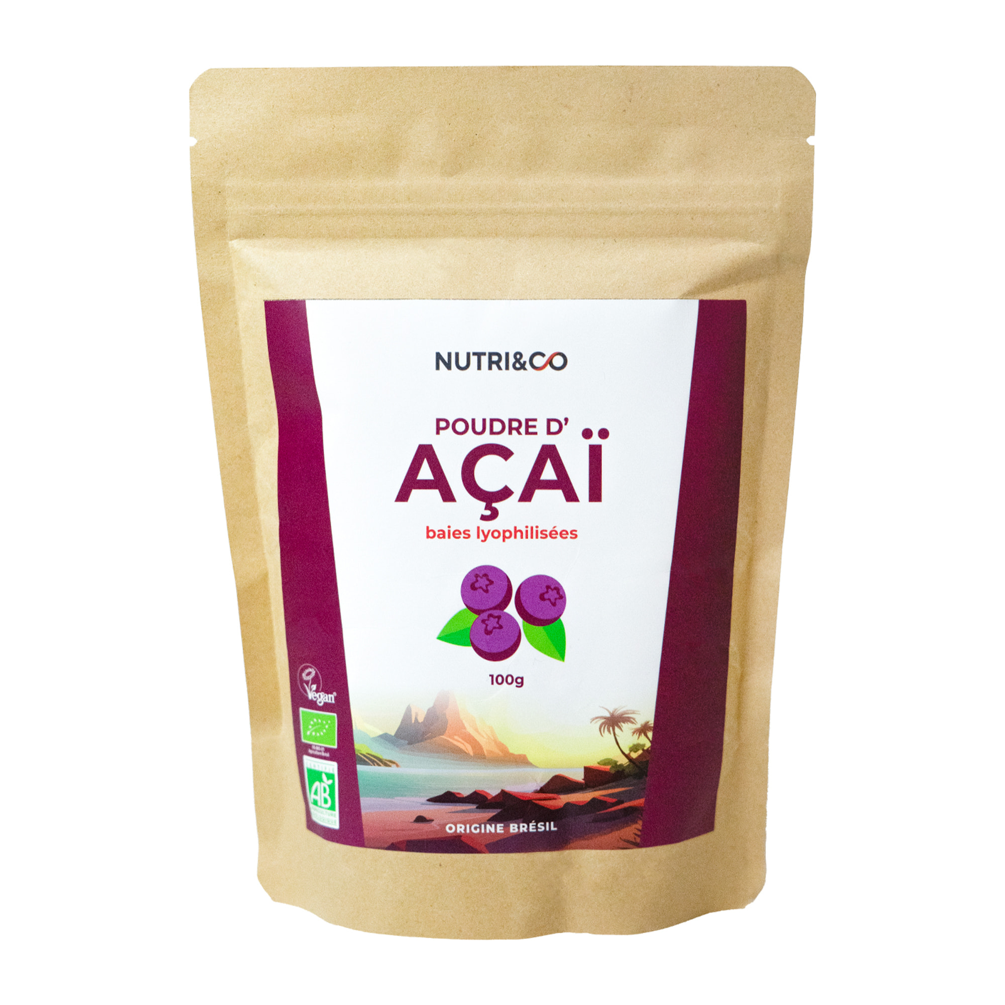 Nutri&Co Poudre d'Acaï - Fer & Vitamine C - 100g Vegan