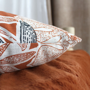 Coussin décoratif déhoussable motif feuillage tropical - Blanc