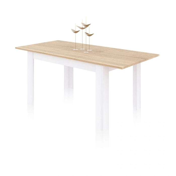 Mesa de comedor extensible Danna 140 Blanco Artik (Blanco Mate) - Roble Canadian