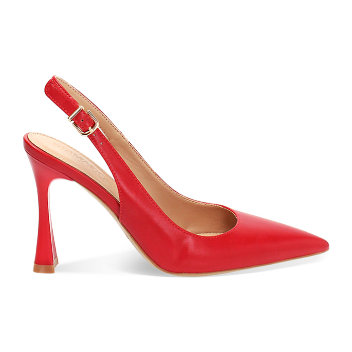 Décolleté slingback donna rosse, tacco 9,5 cm
