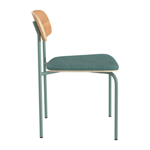 Lot de 2 chaises en bois clair et tissu bleu canard - Alba
