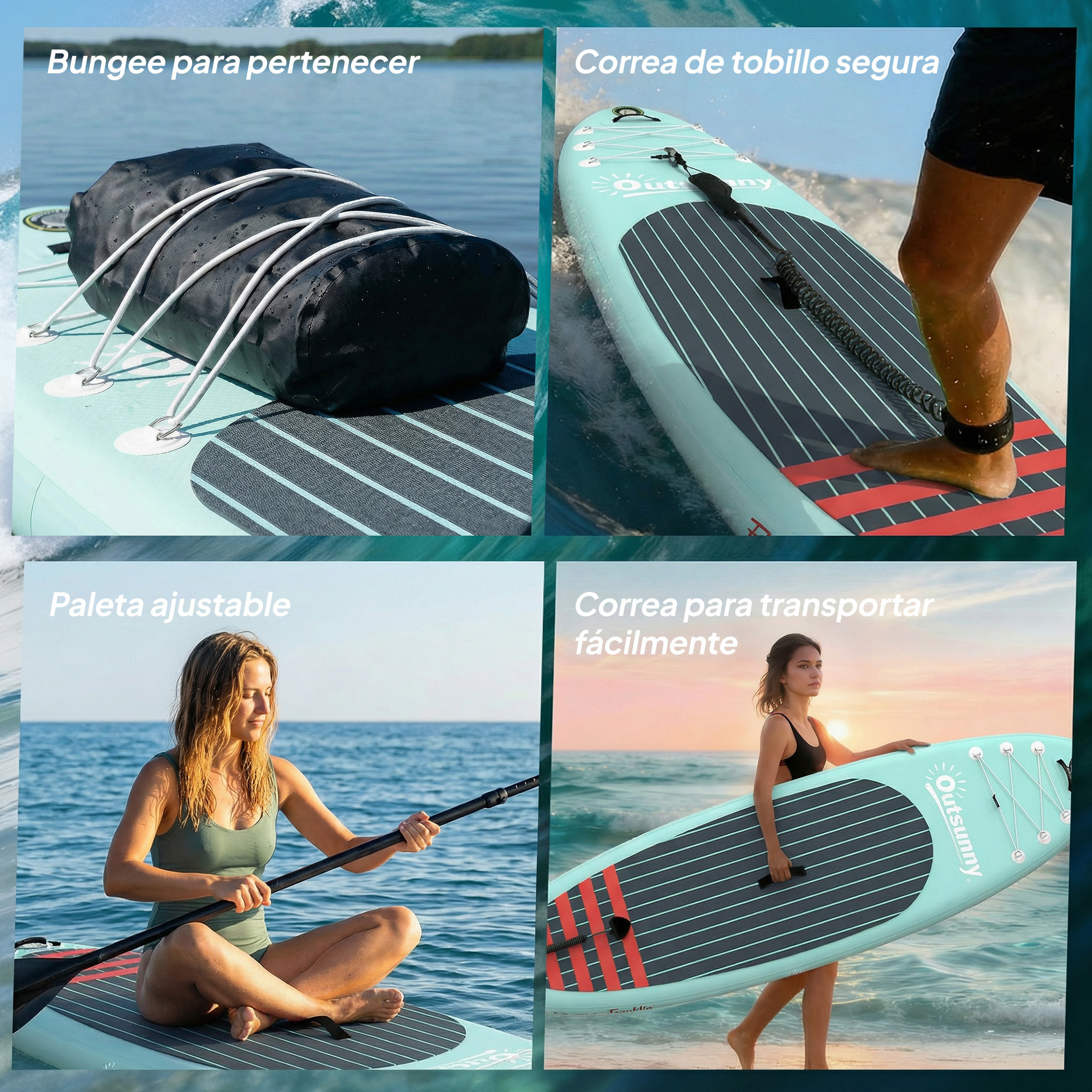 Tabla Paddle Surf Hinchable con Accesorios, 320 cm, Remo de Aluminio Ajustable, Quilla, Stand Up Paddle Board con Superficie Antideslizante de EVA, Bomba y Mochila, Carga 160 kg, para Adultos