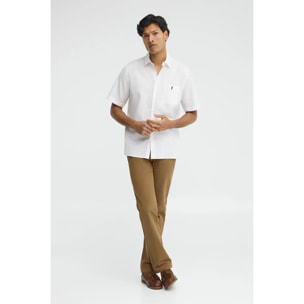 Camicia cotolino bianca a maniche corte e regular fit con logo Rigby Go