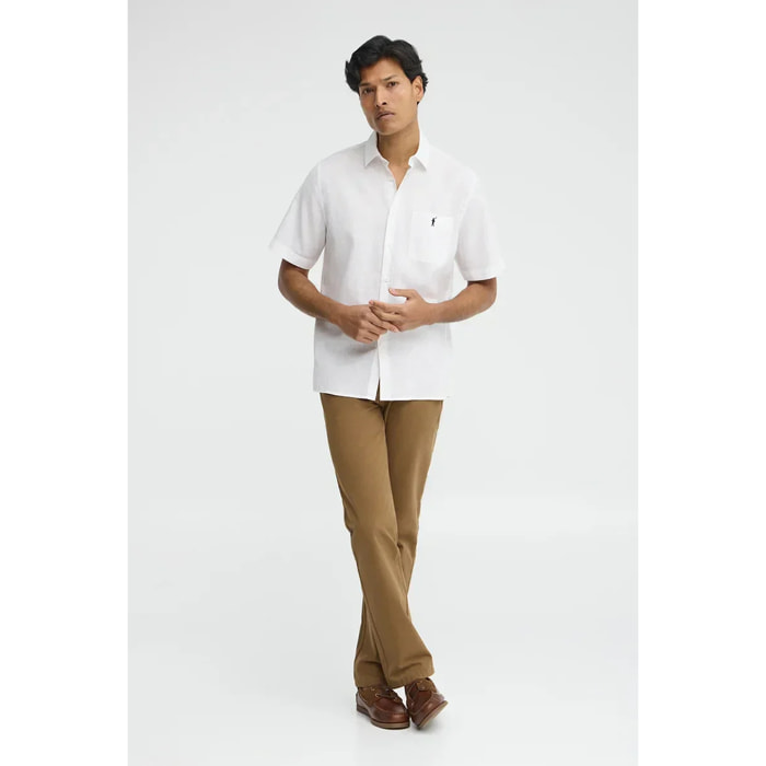 Camicia cotolino bianca a maniche corte e regular fit con logo Rigby Go