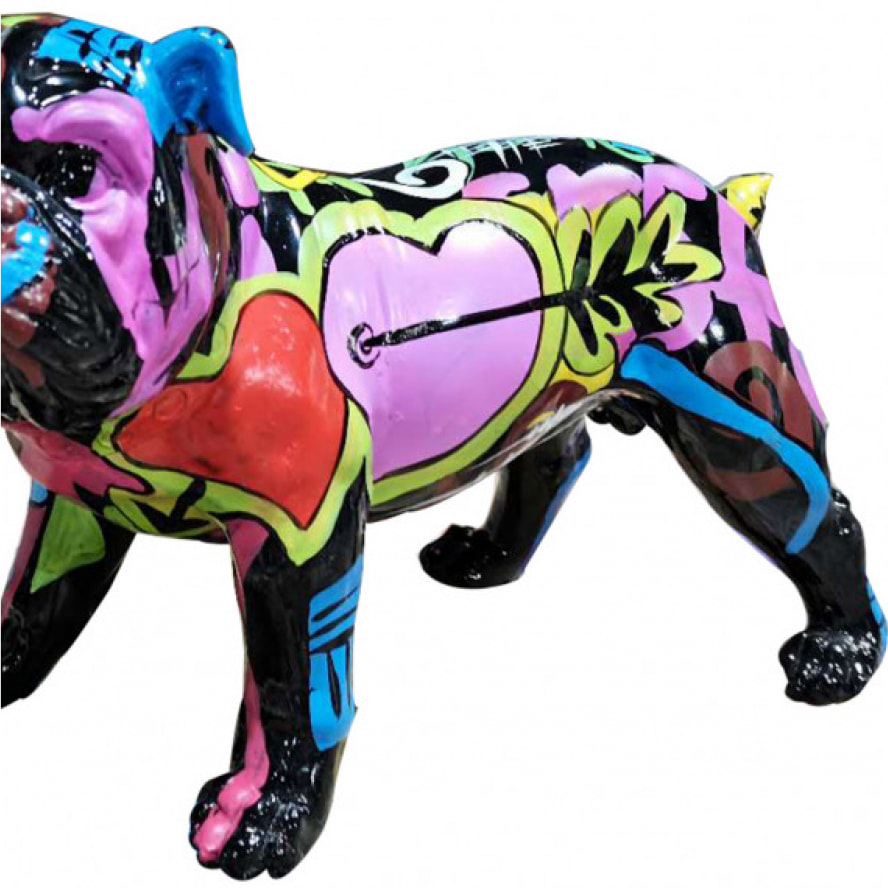 Statuette chien noir et multicolore en résine H26cm - LOVEUR