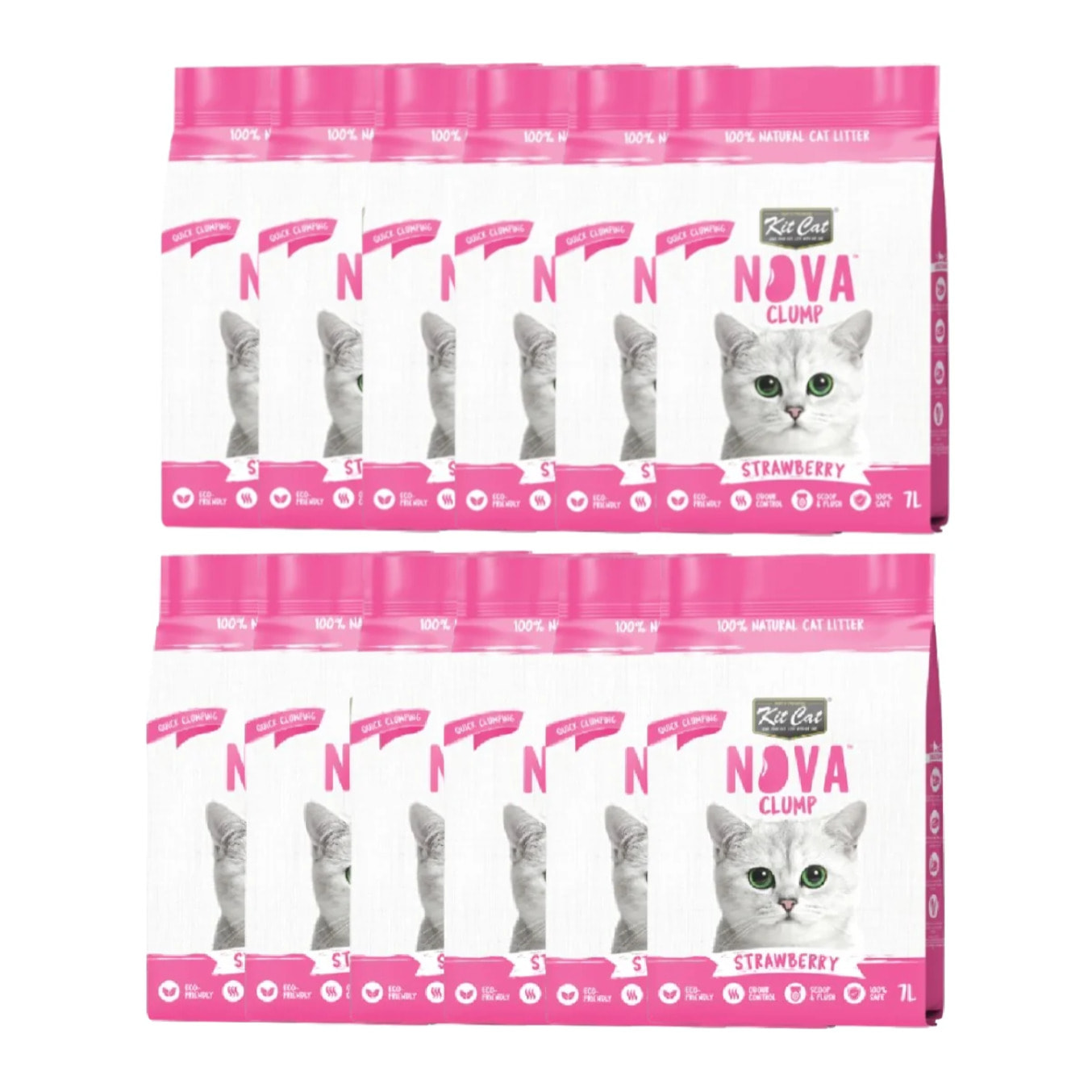 Kit Cat Nova Pack Ahorro 12 - Strawberry 7 L Arena Vegetal para gatos