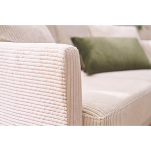 Canapé scandinave déhoussable 2 places en tissu velours côtelé et bois clair OSLO