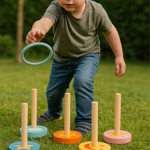 Well Home Juego de Lanzamiento del Anillo en madera con 5 soportes y 5 Anillos de plástico