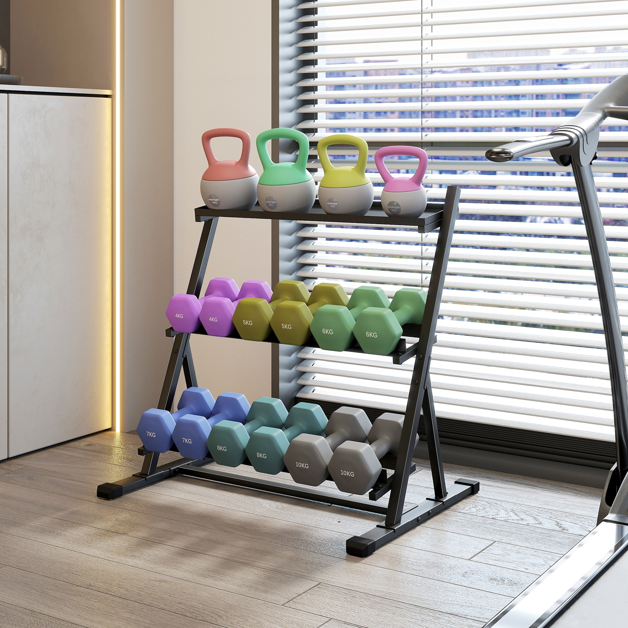 Support pour haltères 3 niveaux réglable acier noir