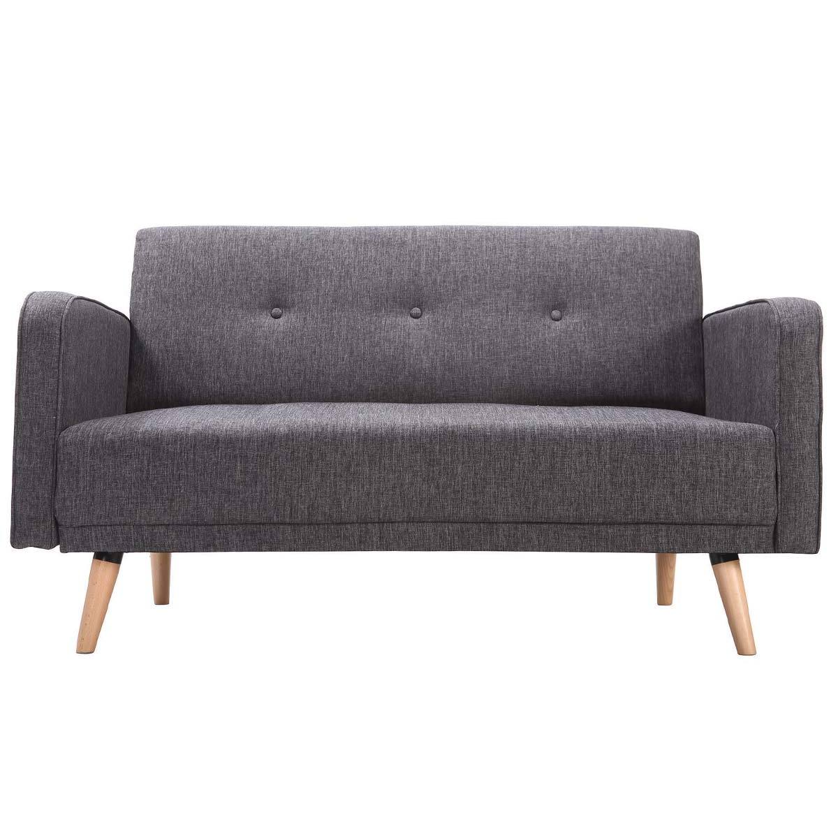 Canapé scandinave 2 places en tissu gris foncé et bois clair ULLA