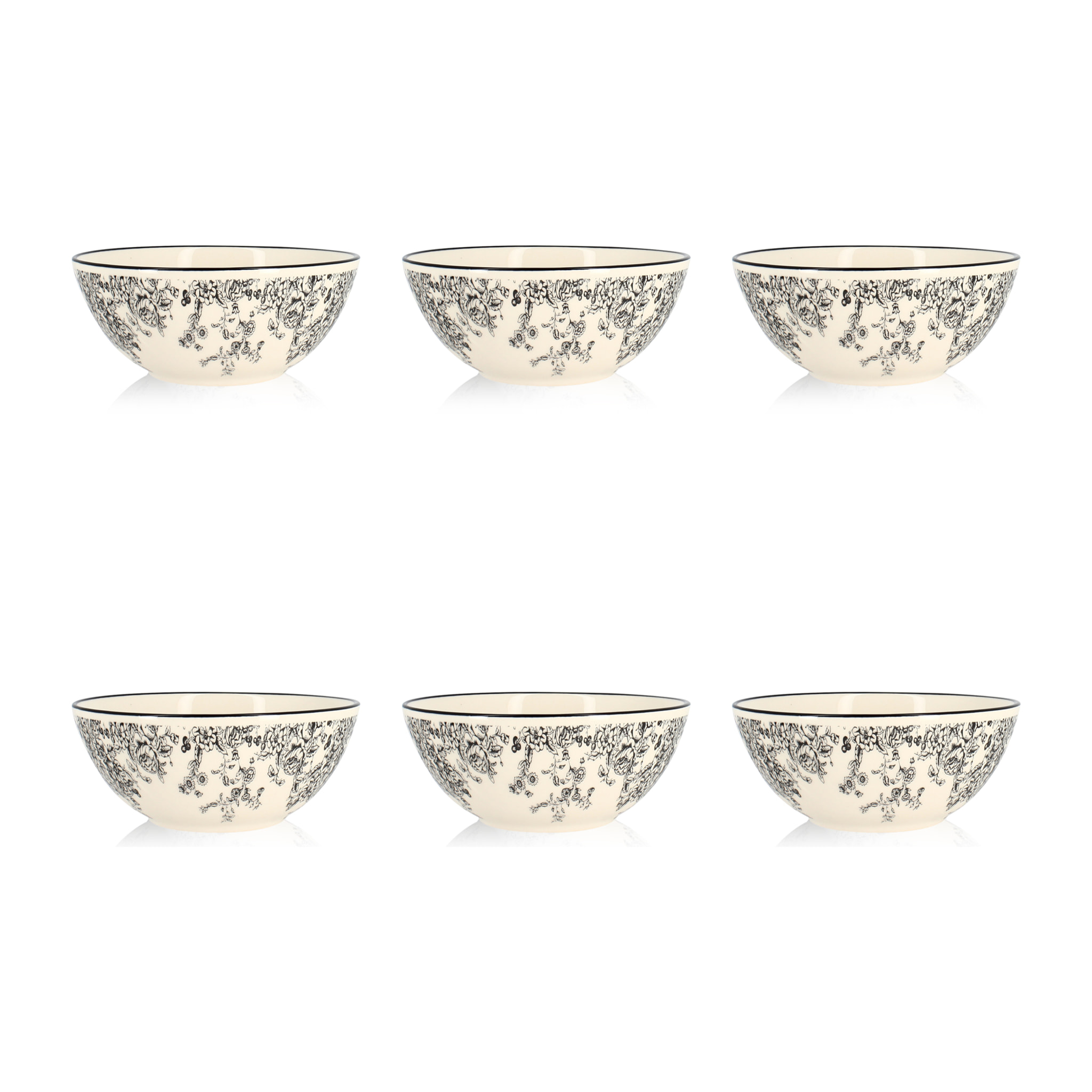 Lot de 6 bols en grès décor fleuri noir 50cl FLORALI