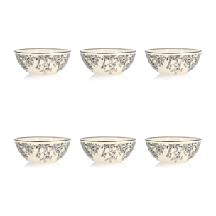 Lot de 6 bols en grès décor fleuri noir 50cl FLORALI