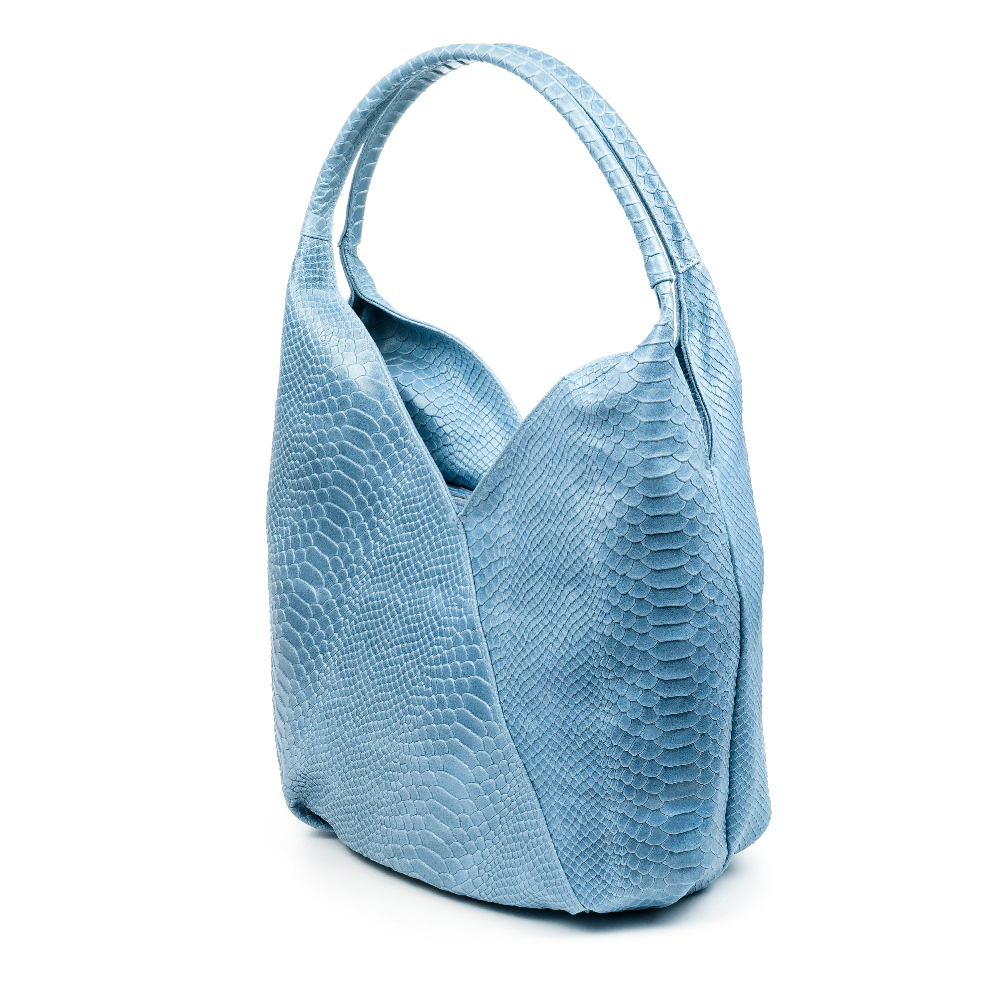 Borsa a tracolla da donna Jesi. Vera pelle scamosciata con stampa a serpente.