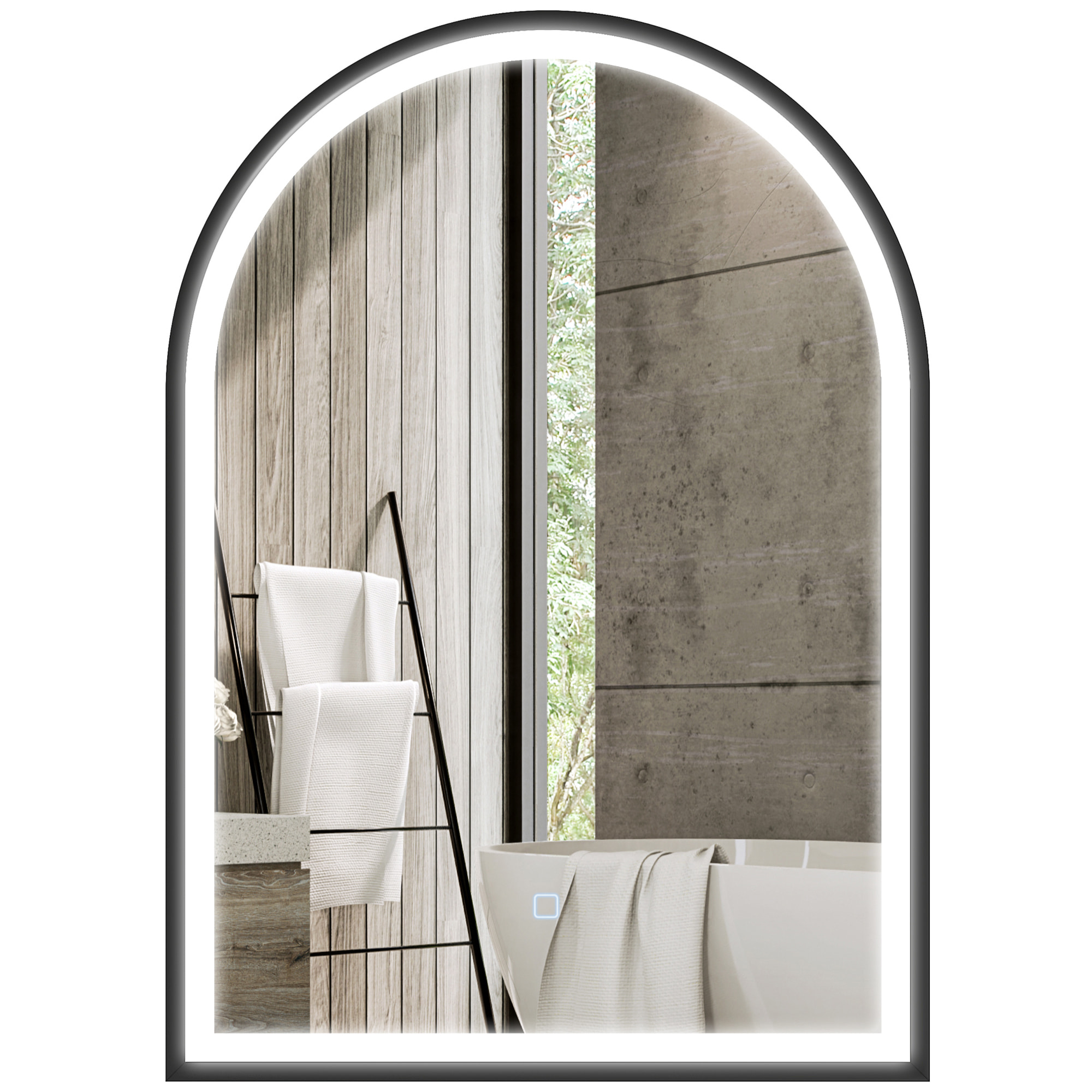 Miroir salle de bain LED design arche 50 x 70 cm anti-buée dimmable tactile réglable verre trempé alu noir