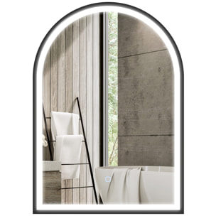 Miroir salle de bain LED design arche 50 x 70 cm anti-buée dimmable tactile réglable verre trempé alu noir