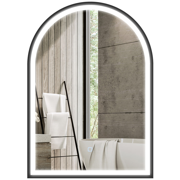 Miroir salle de bain LED design arche 50 x 70 cm anti-buée dimmable tactile réglable verre trempé alu noir
