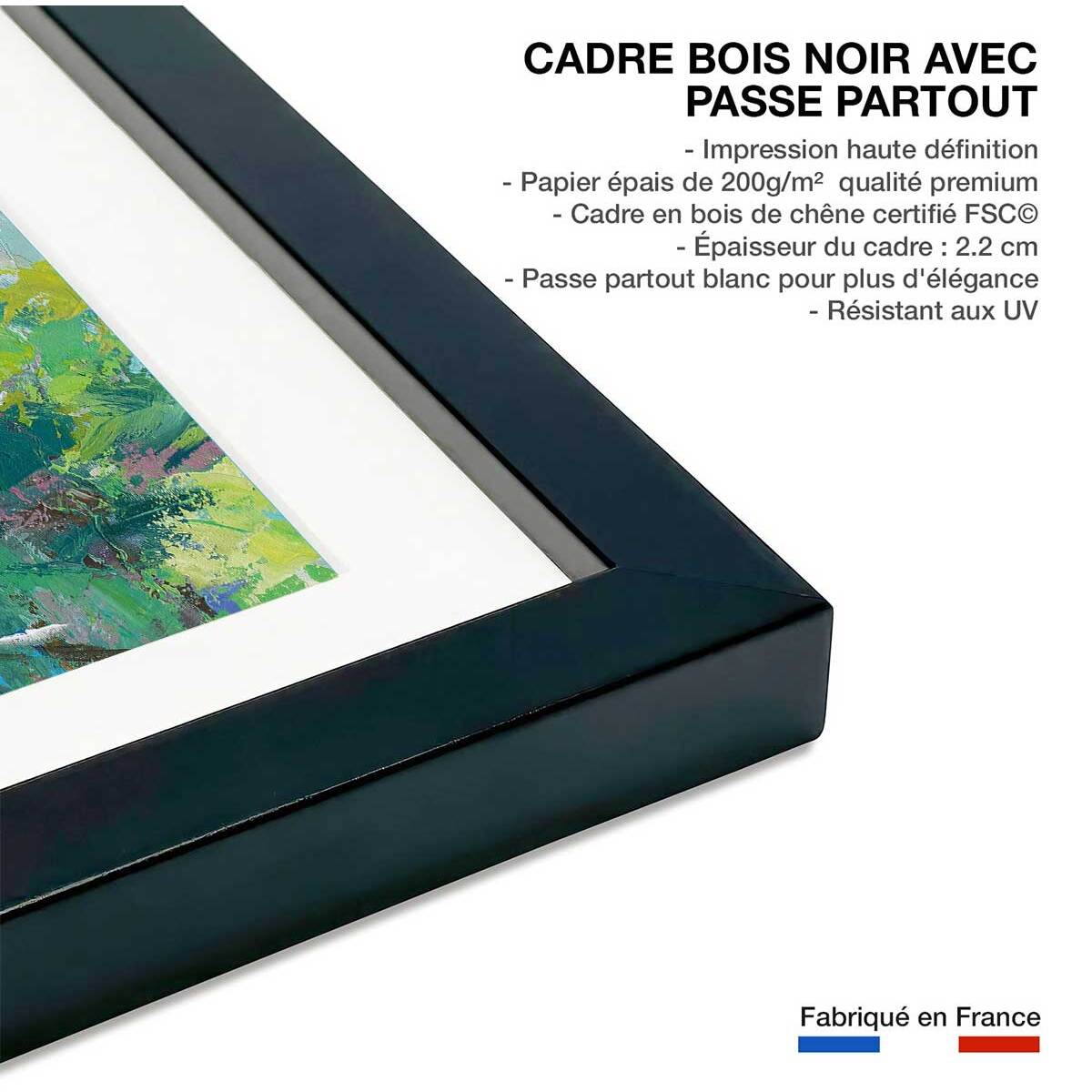 Affiche Bouleaux au bord de l'eau Affiche + cadre en bois - Noir