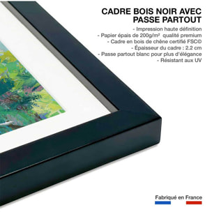 Affiche Bouleaux au bord de l'eau Affiche + cadre en bois - Noir