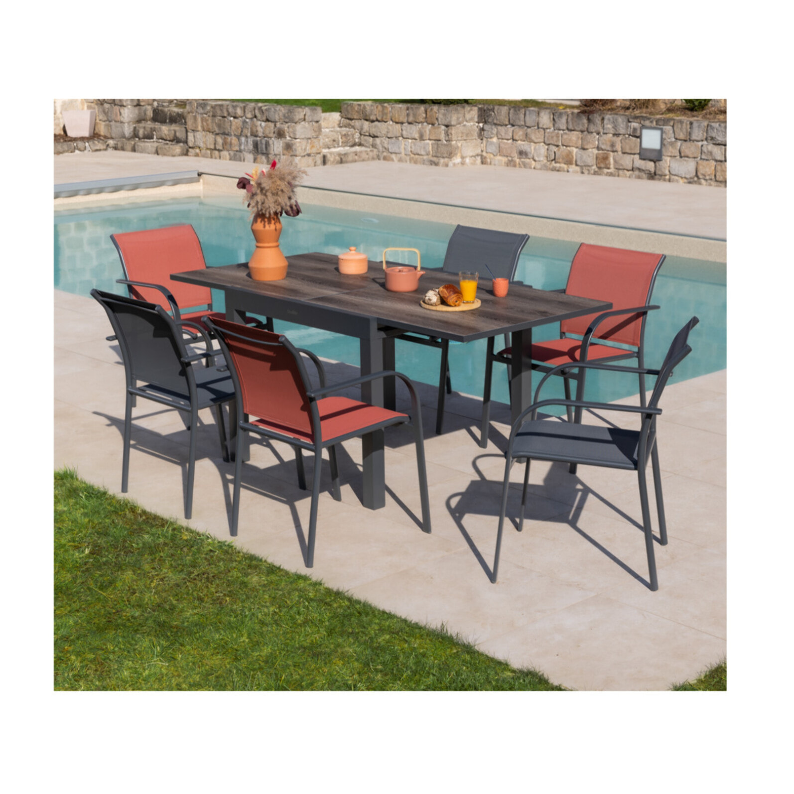 HONFLEUR BEZIERS CHENE - Ensemble table et chaises de jardin  - Anthracite et Terracotta