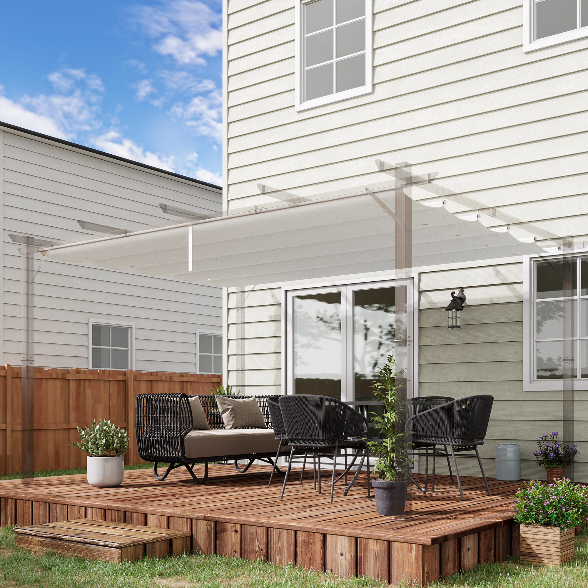 Cubierta para Pá©rgola Retrá¡ctil 3,5x2,5m Toldo con 10 Orificios de Drenaje Crema