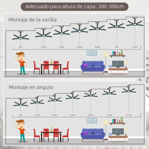 Ventilador de Techo con Luz 46W Ø129 cm Motor DC Ventilador de Techo Silencioso con 4 Aspas Reversibles Mando a Distancia 6 Velocidades y Temporizador para Dormitorio Salón