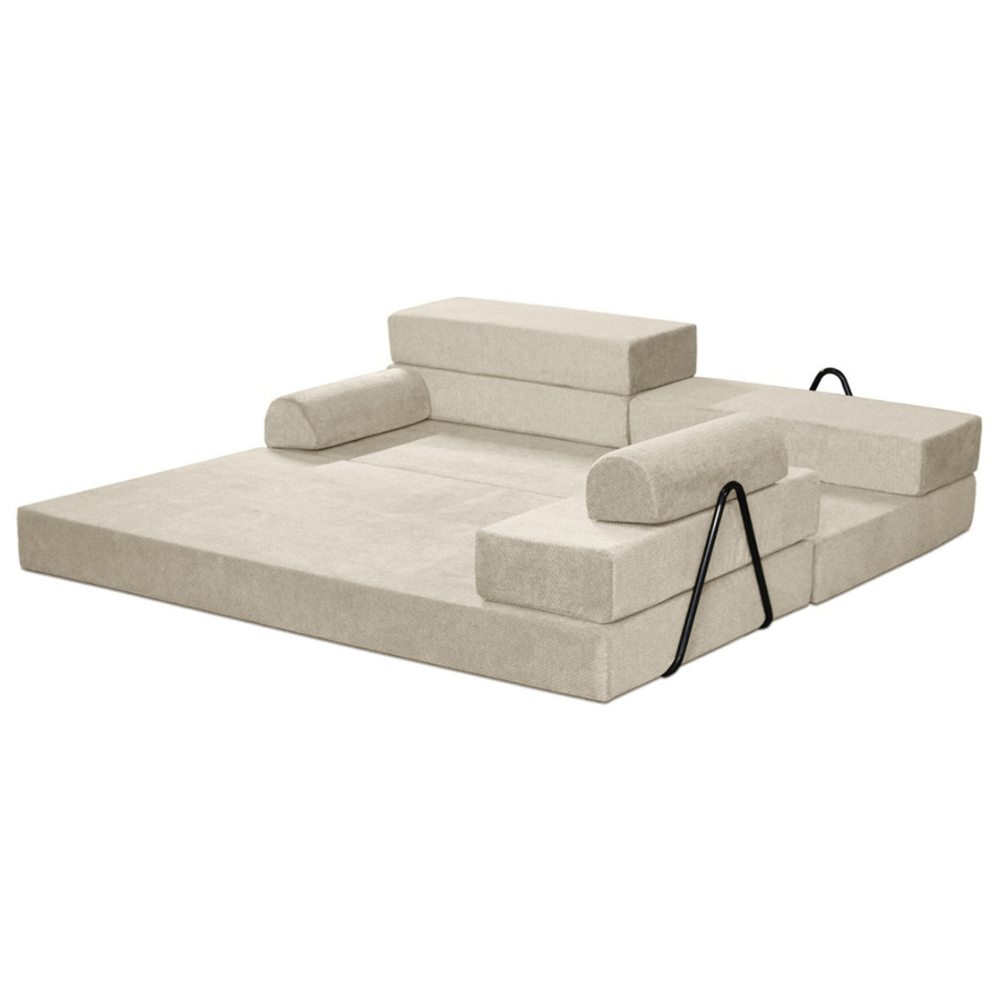 Astral - Canapé 3 places convertible en velours texturé - Beige