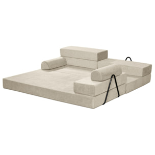Astral - Canapé 3 places convertible en velours texturé - Beige