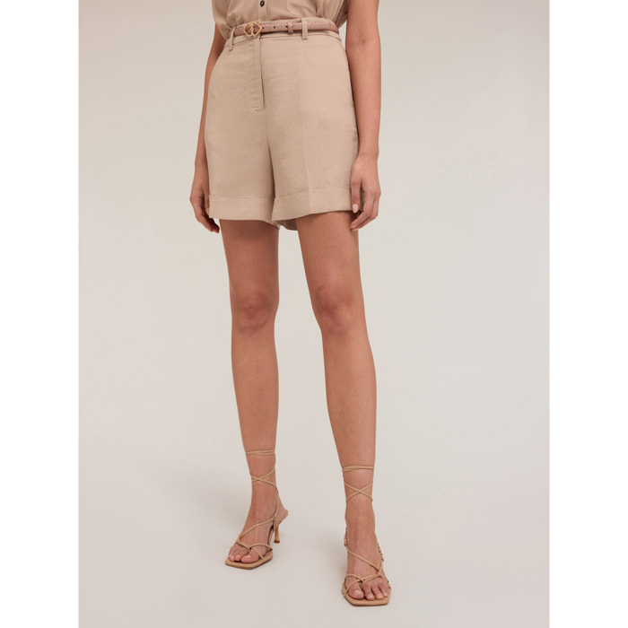 Motivi - Pantalones cortos de lino y viscosa - Beige