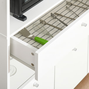 Meuble de cuisine multi-rangements 2 placards 4 niches tiroir coulissant dim. 90L x 40l x 120H cm panneaux particules blanc