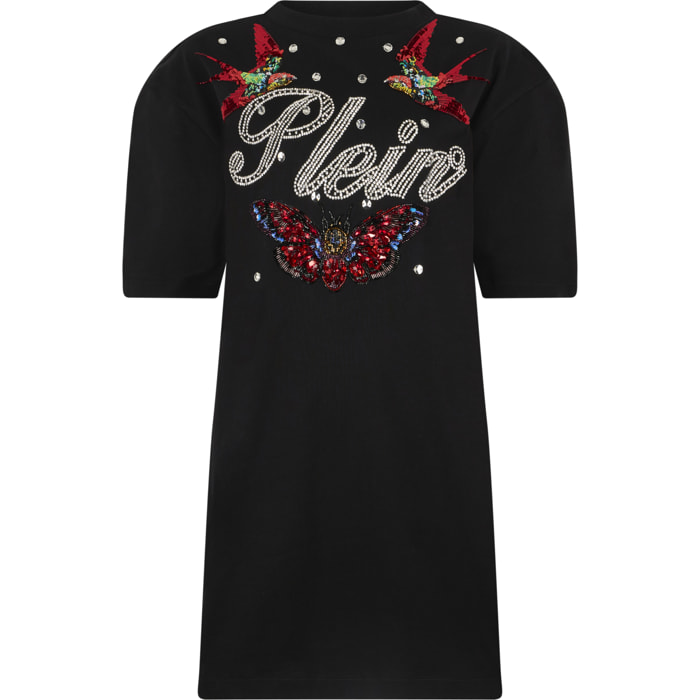 PHILIPP PLEIN Open Back T-Shirt Dress Tattoo Strass
