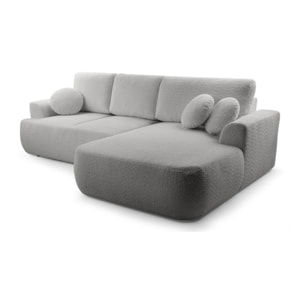 Candela - canapé d'angle droit 4 places - convertible avec coffre - en tissu bouclette - Gris