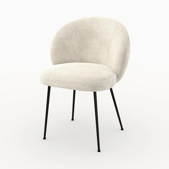 Chaise en velours chenillé écru et métal noir - Bloomy