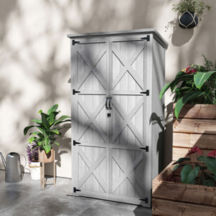 Armoire de jardin abri de jardin 2 portes croisillons 2 étagères toit bitumé bois sapin gris