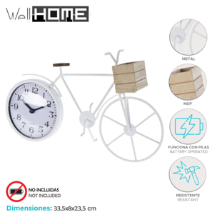 Well home reloj de sobremesa diseño bicileta en metal blanco 33,5x8x23,5cm