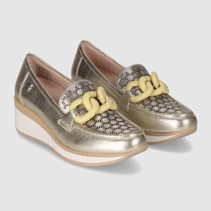 Zapatos de Piel - Oro - Tacón: 4 cm