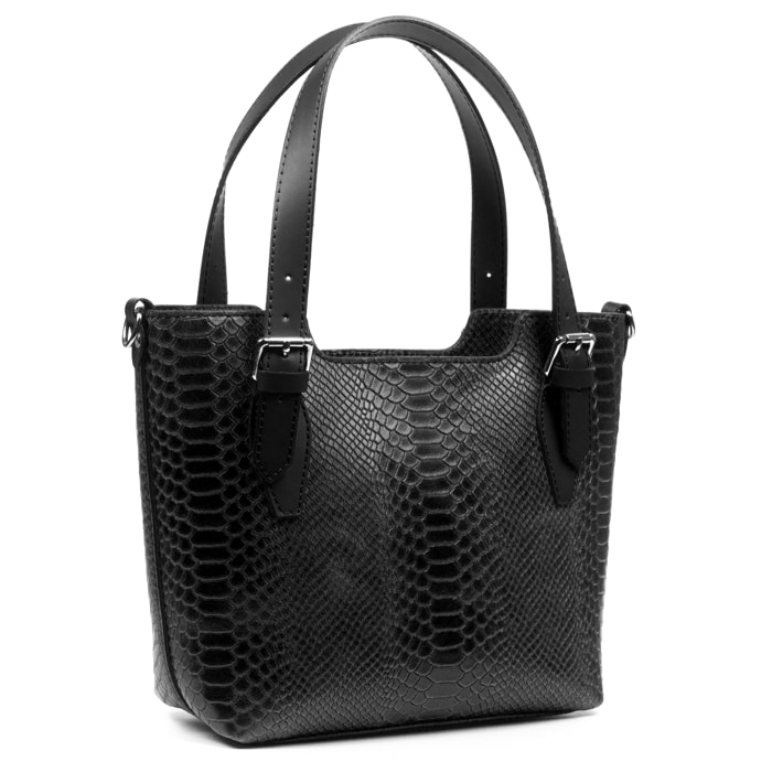 FIRENZE ARTEGIANI Borsa Tote da Donna Arezzo. Vera Pelle Scamosciata Incisione Serpente Made in Italy 37x14x27 Cm. Colore nero